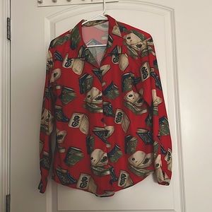 Vintage 90s Silky Red Shirt Size Small Fit